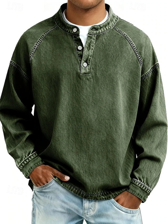 Chemise henley à manches longues Amir de Danoir Paris, tissu lavé, coupe décontractée, en coton doux, vue de face.