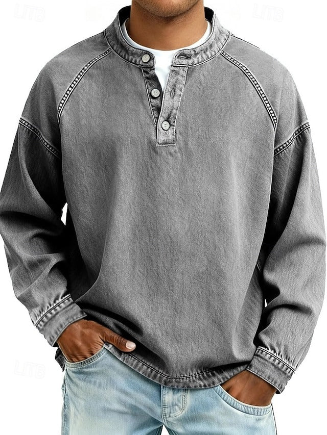 Chemise henley longue délavée Danoir Paris Amir, tissu doux, manches longues, style décontracté, vue de face.