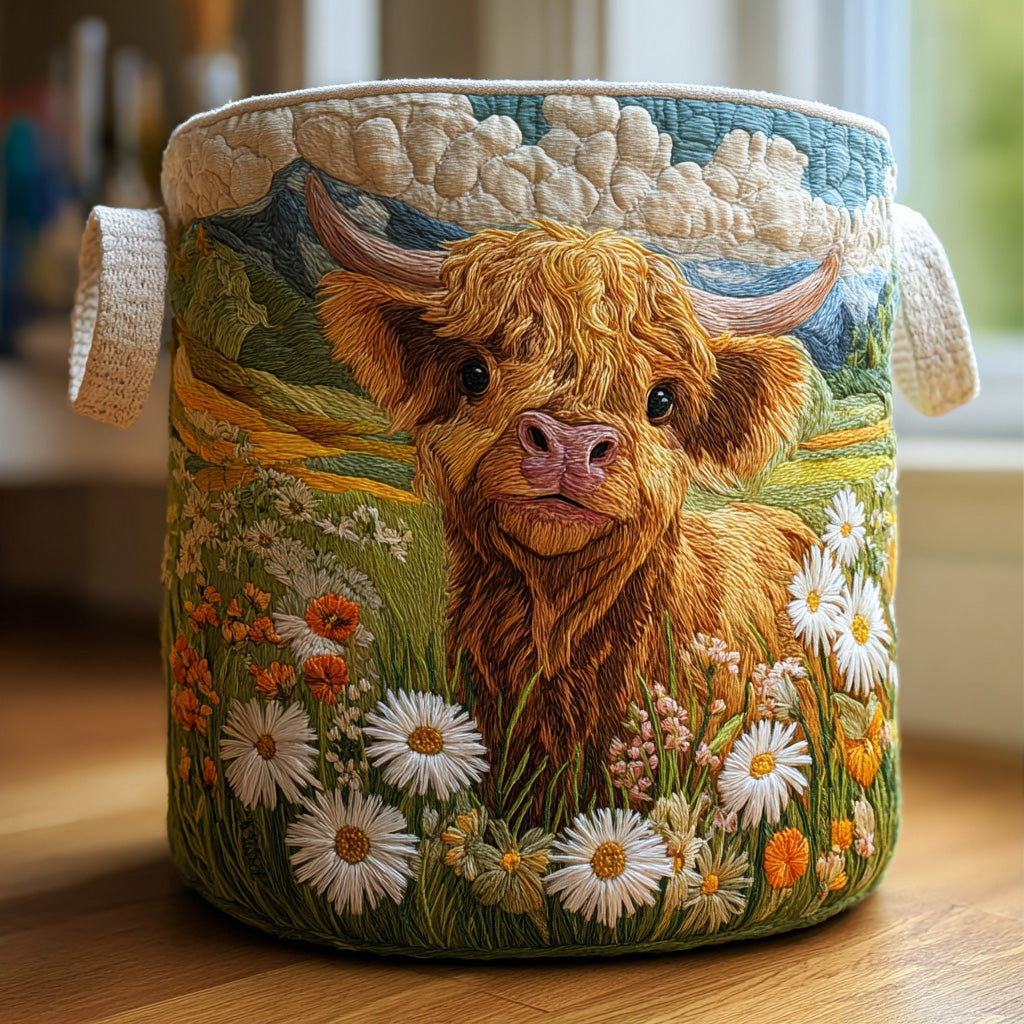 Panier à linge matelassé Bloom Highland de Danoir Paris, design élégant et pratique pour le rangement du linge.