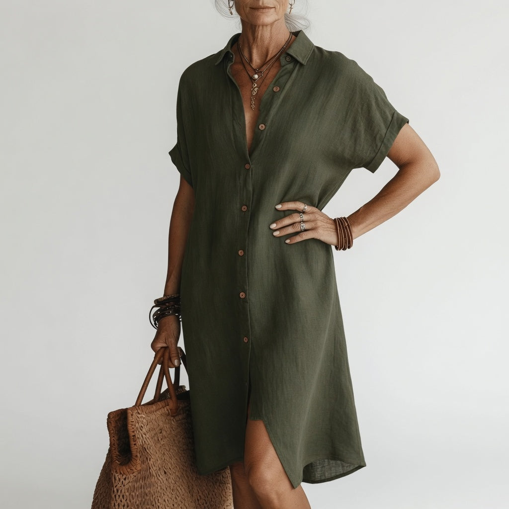 Robe chemise midi respirante Timéa™ de Danoir Paris, élégance parisienne, tissu léger et fluide, portée décontractée ou chic