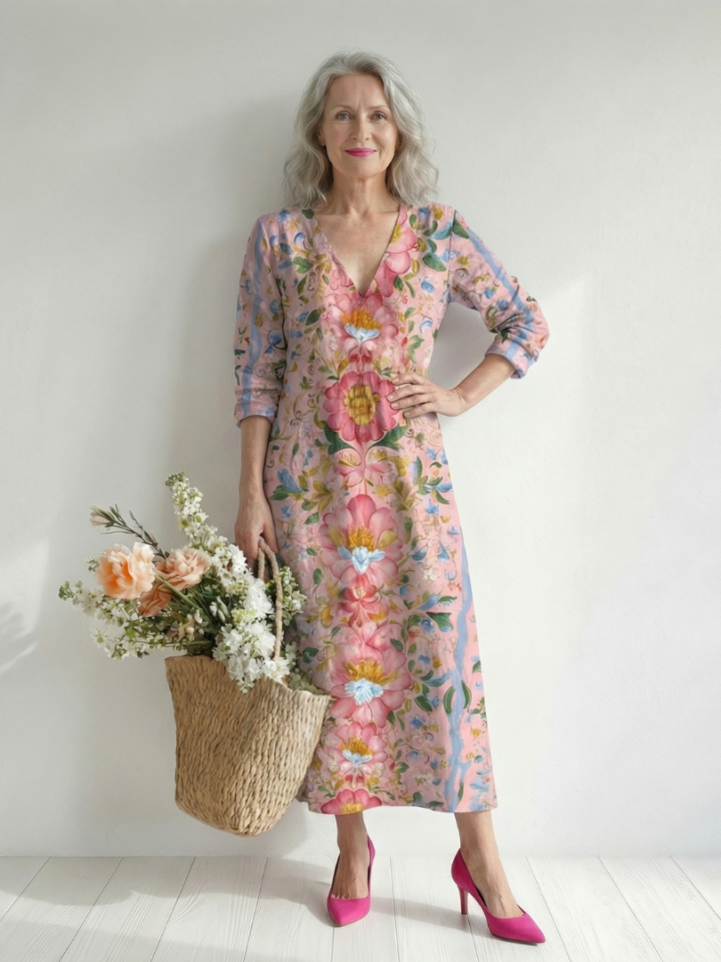 Robe d'été Julien de Danoir Paris avec motifs floraux et tissu léger, idéale pour une élégance estivale naturelle.
