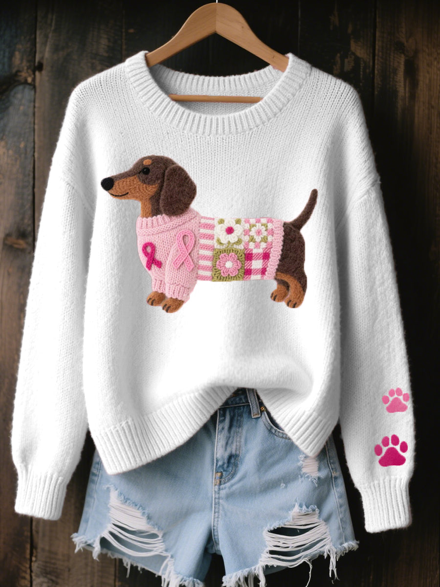 Pull pour chien Teckel en laine Danoir Paris, confortable et chaud, avec motif tricoté en détail.