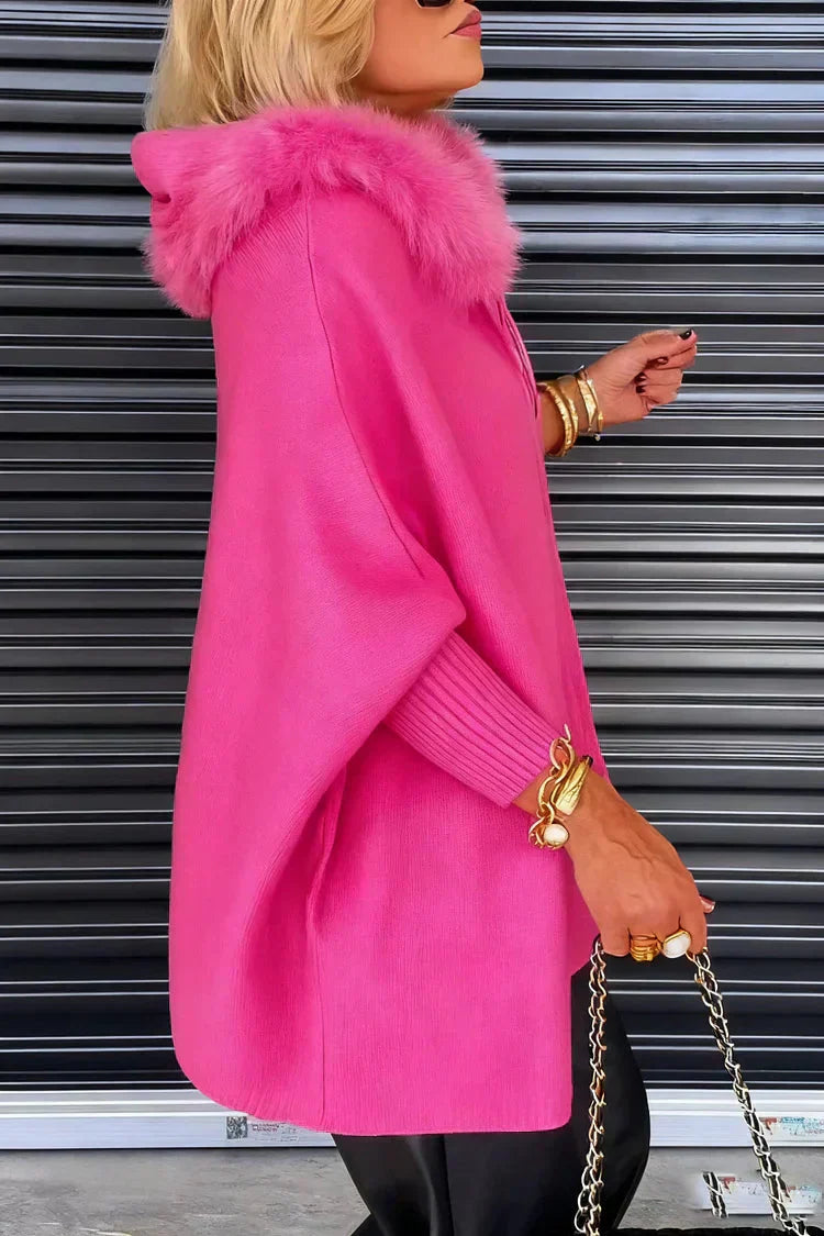 Veste casual Danoir Paris à col en fausse fourrure unie, coupe décontractée, en tissu doux, couleur neutre.