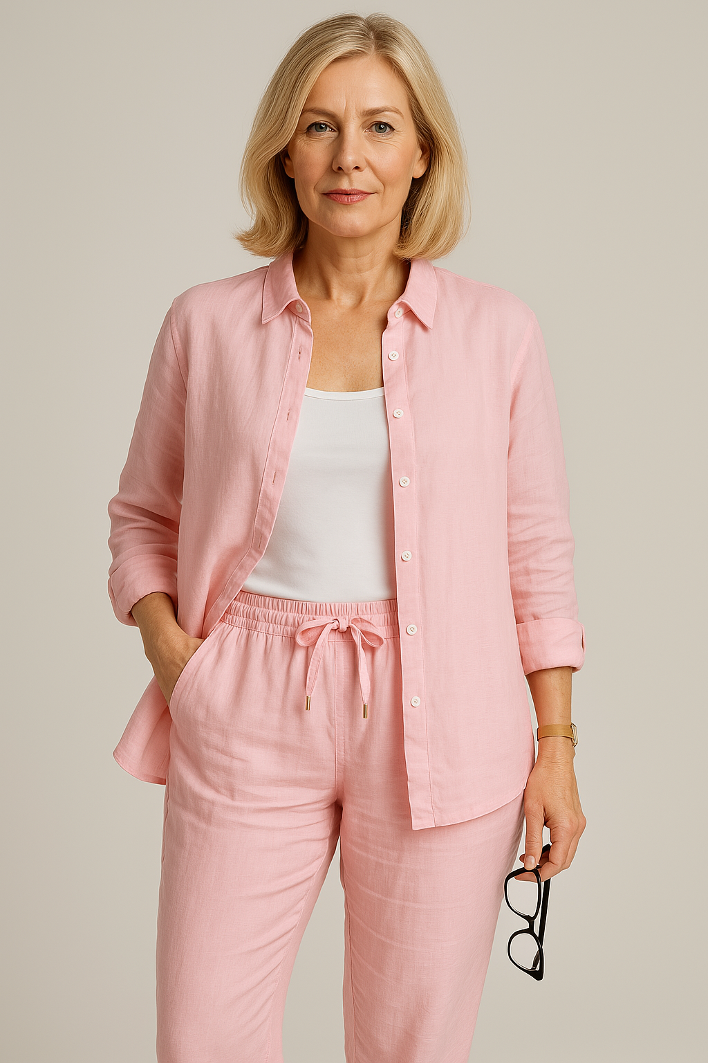 Ensemble chic décontracté Perriane de Danoir Paris, rose, avec vêtements élégants et confortables pour un look tendance.