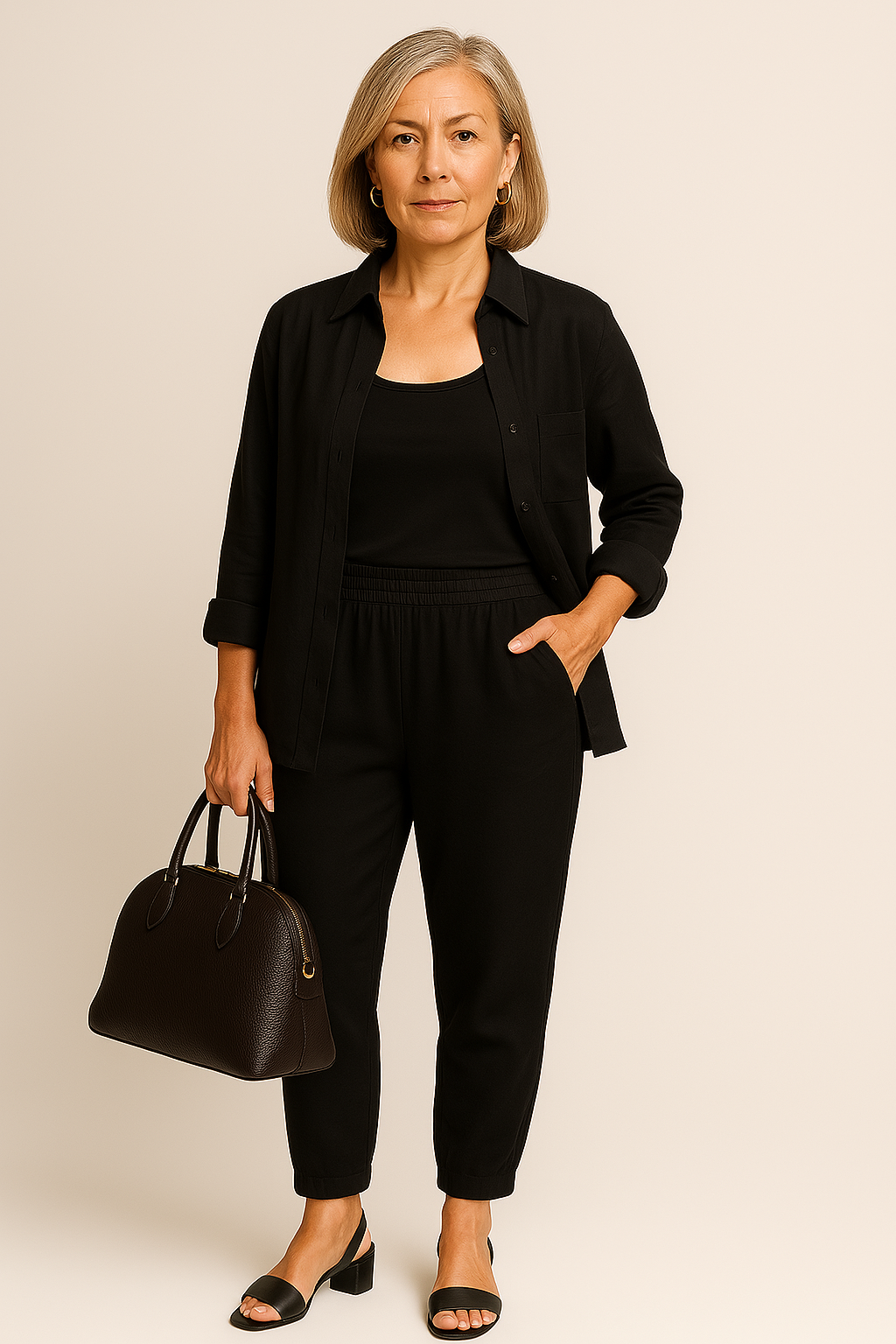 Ensemble chic décontracté Perriane par Danoir Paris, rose, avec haut et pantalon en tissu confortable, vue de face.