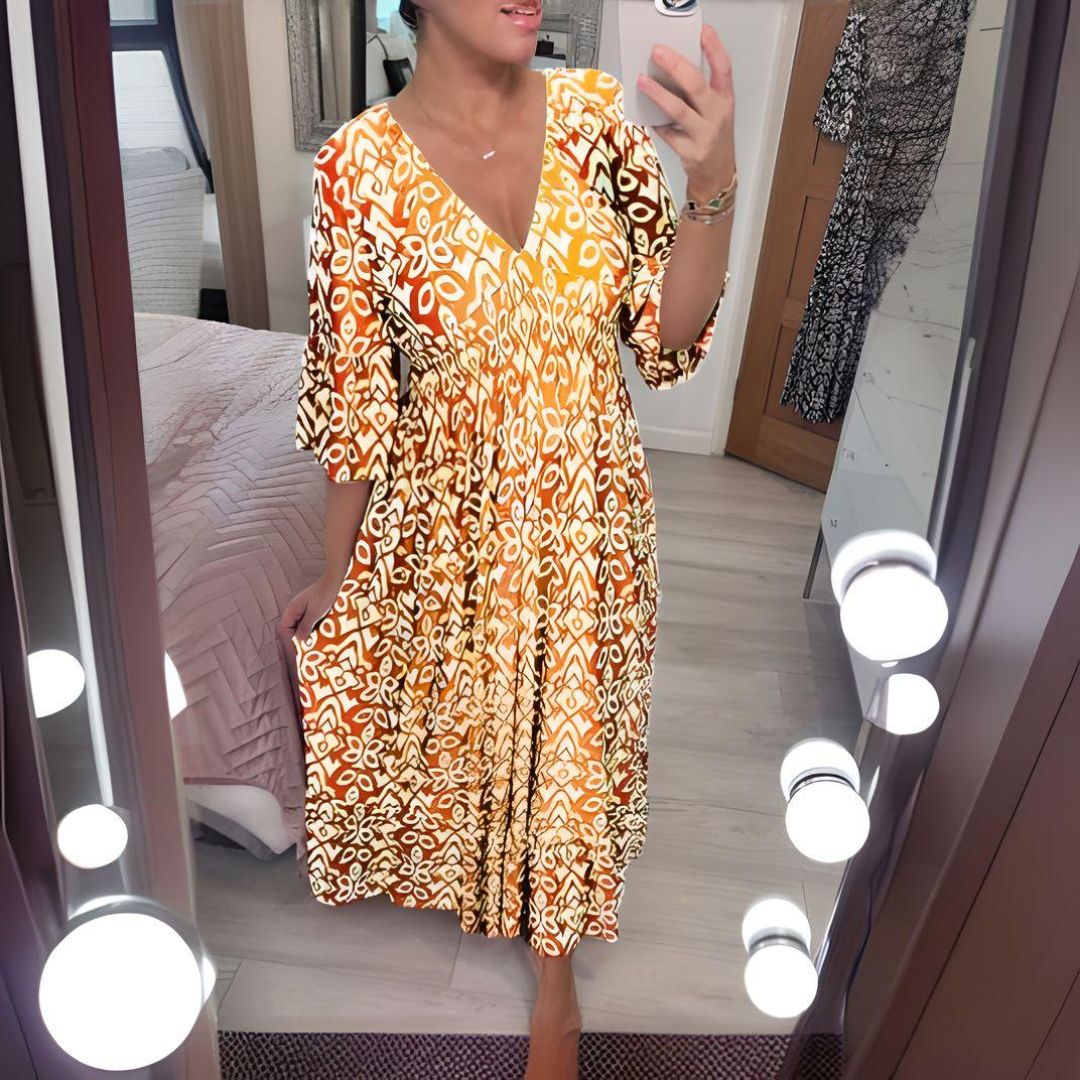 Robe chic bohème décontractée Annie de Danoir Paris, tissu fluide et détails élégants, portée avec style et confort