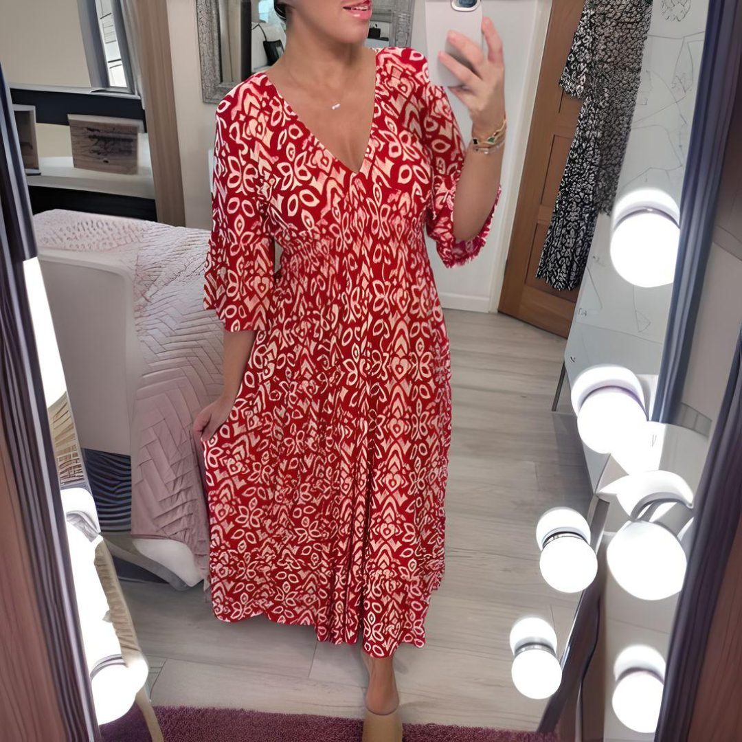 Robe décontractée chic bohème Annie de Danoir Paris, tissu léger avec motifs floraux et style élégant et décontracté.