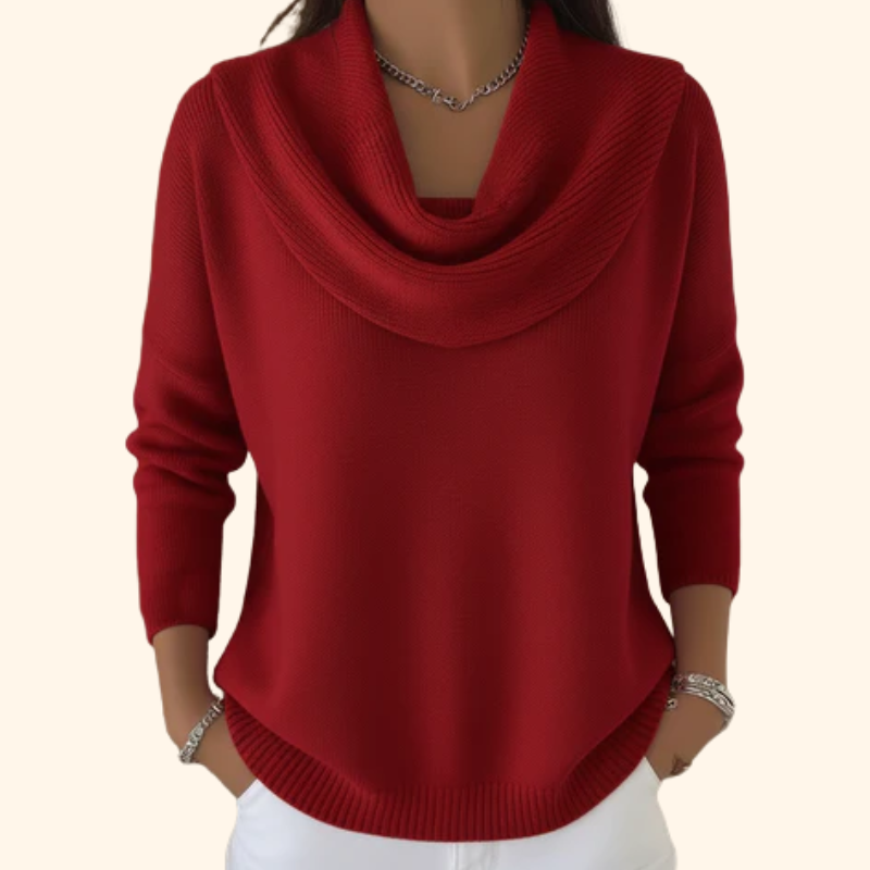 Pull doux à col bénitier Victoire™ de Danoir Paris, tissu moelleux et confortable, couleur neutre, vue de l'avant.