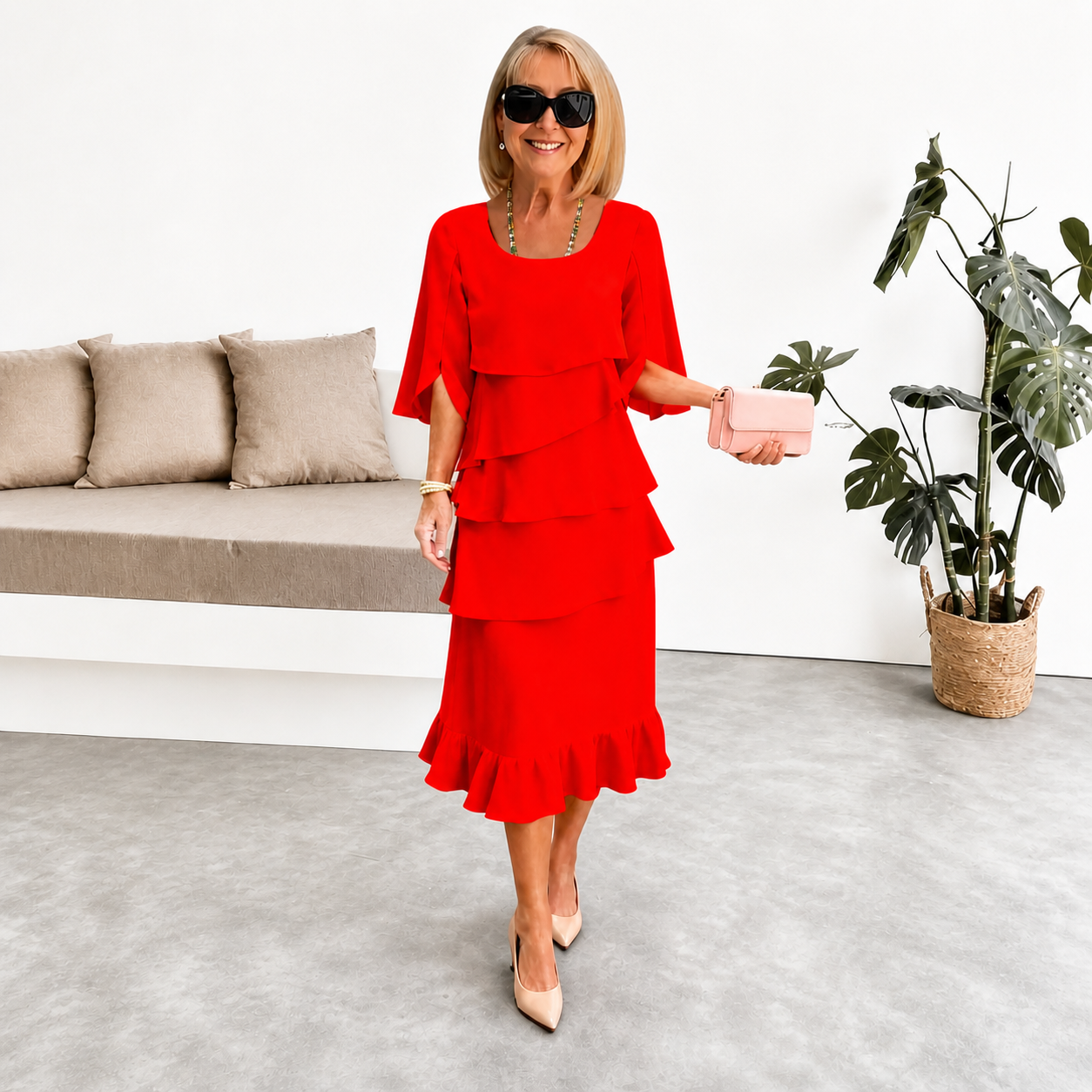 Robe midi en couches avec superpositions de Danoir Paris, style élégant et moderne, portée en robe de soirée ou pour une occasion spéciale.