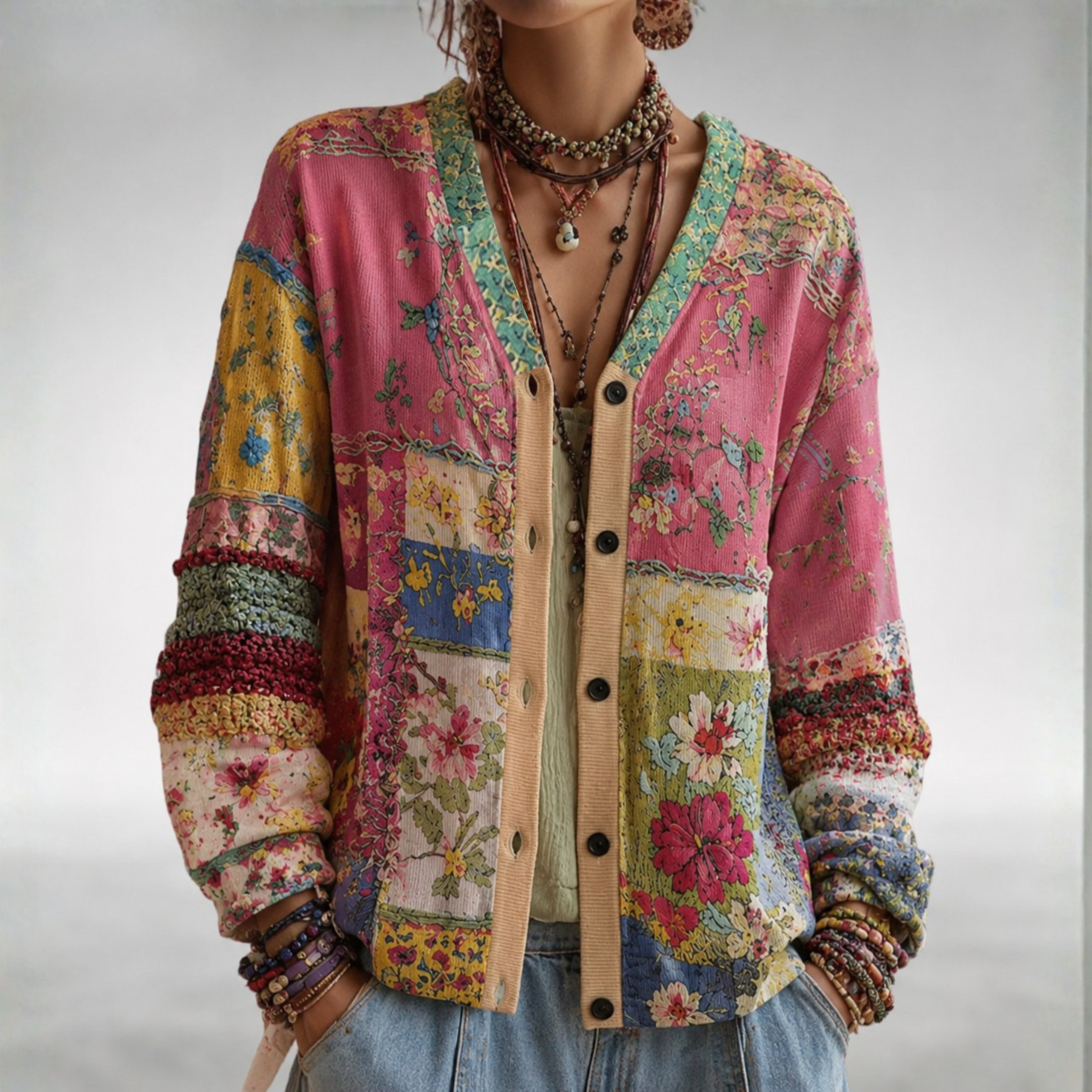 Manteau bohème Danoir Paris Ailinn, coupe cocooning, en tissu doux avec motifs floraux, style cosy et tendance.