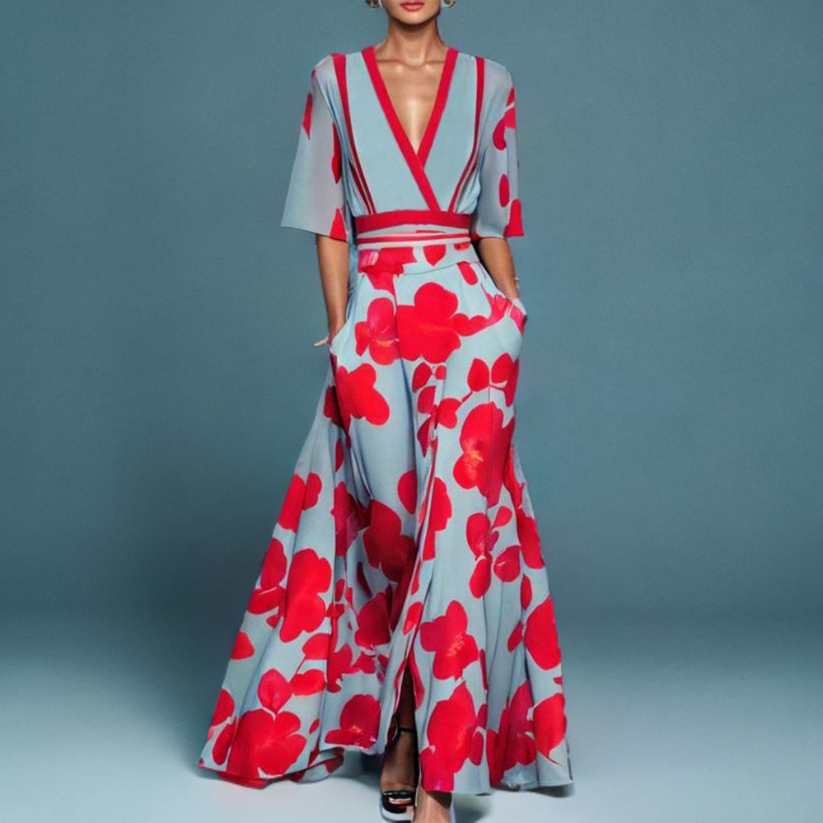 Robe élégante sans manches Alicia de Danoir Paris, en tissu fluide et chic, portée dans une tenue sophistiquée.