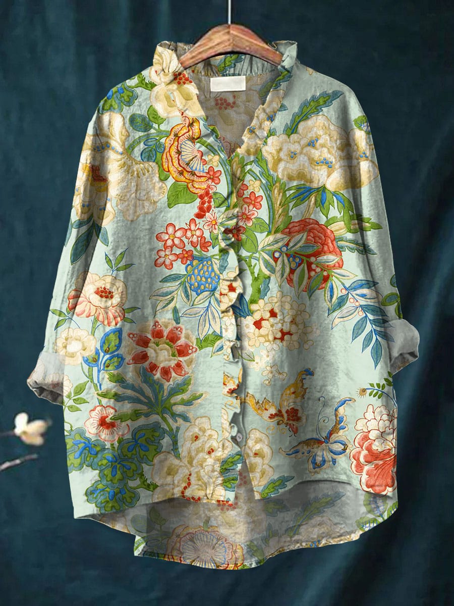 Blouse Elena de Danoir Paris en tissu léger, avec manches longues et design élégant, vue de face.