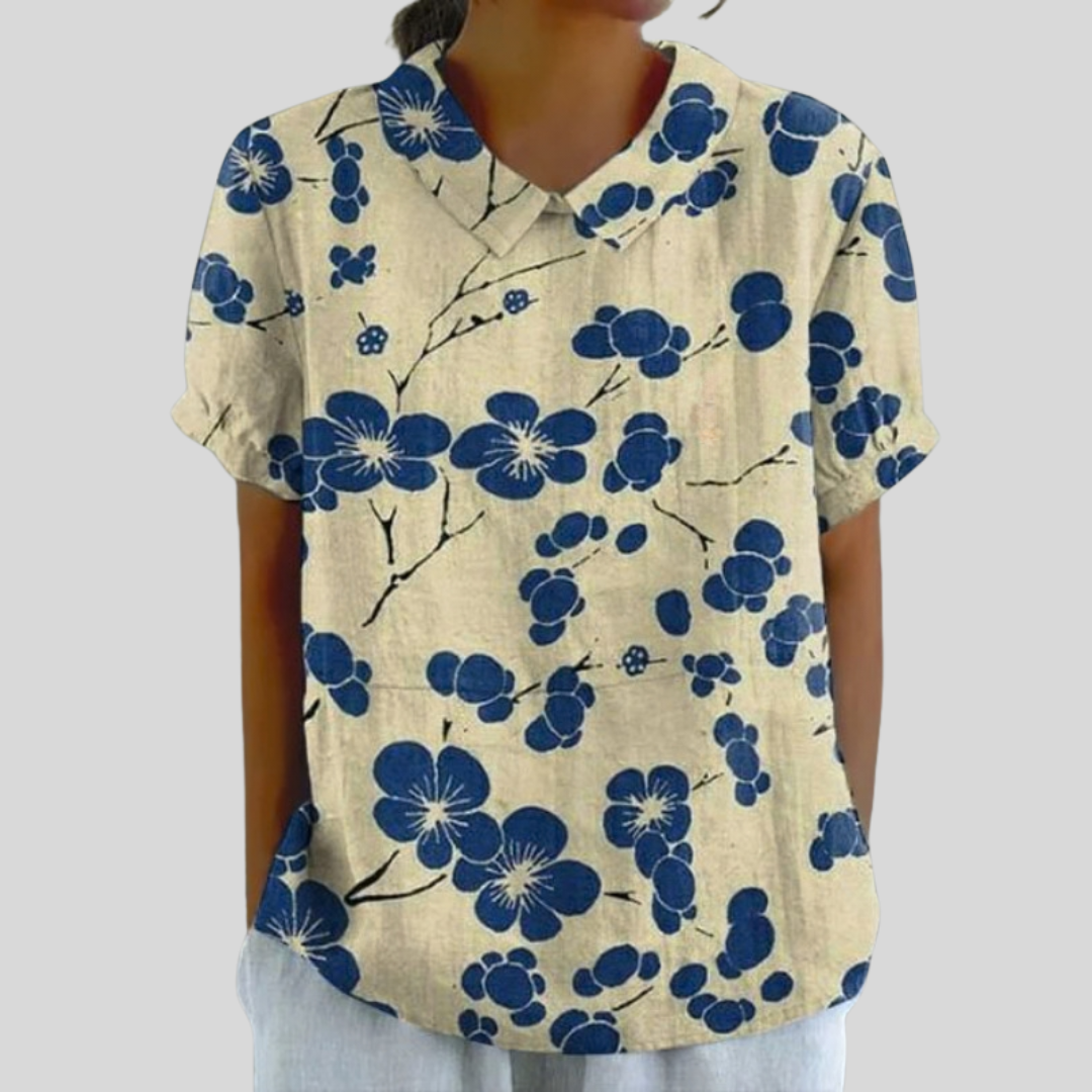 Chemisier floral contraste Delphine de Danoir Paris, blouse légère à motifs colorés, manches longues et col boutonné.