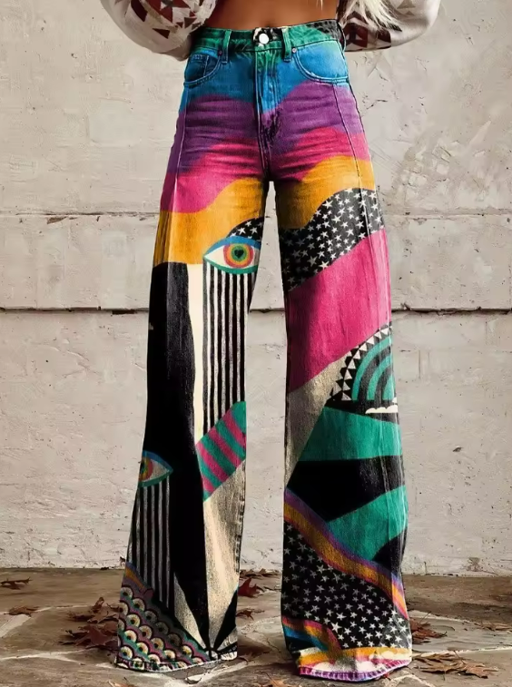 Pantaloni svasati boho chic Talia de Danoir Paris, vue en gros plan, tissu léger et style décontracté.