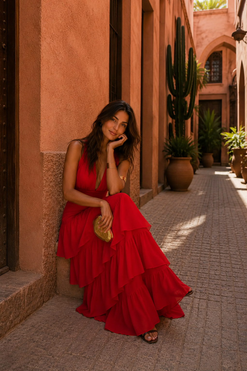 Robe rouge Manila de Danoir Paris avec coupe élégante, tissu fluide et détails sophistiqués, idéale pour une tenue chic.