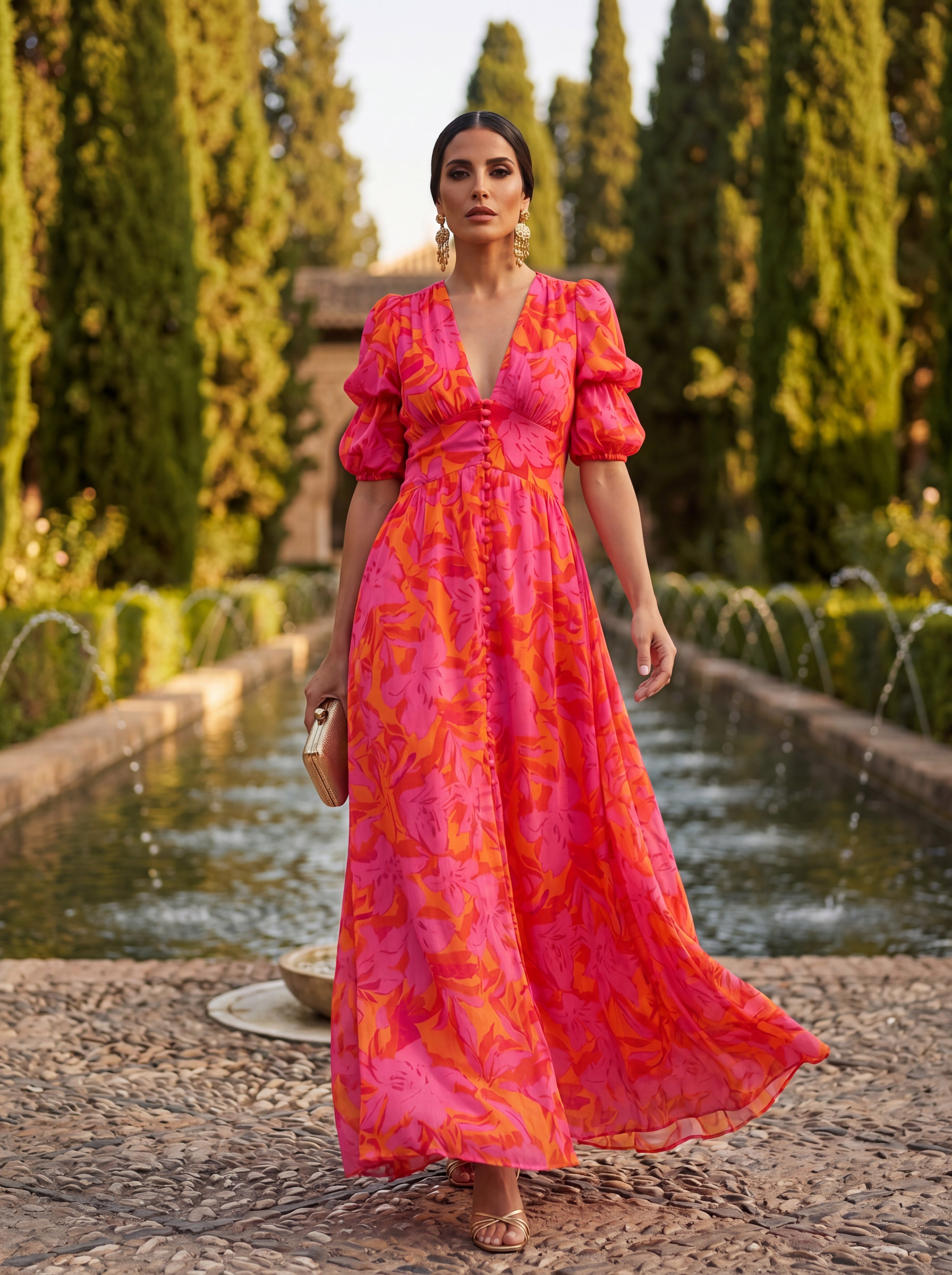 Robe Olvera de Danoir Paris en tissu léger, couleur beige, avec détails élégants et coupe fluide, portée sur mannequin.