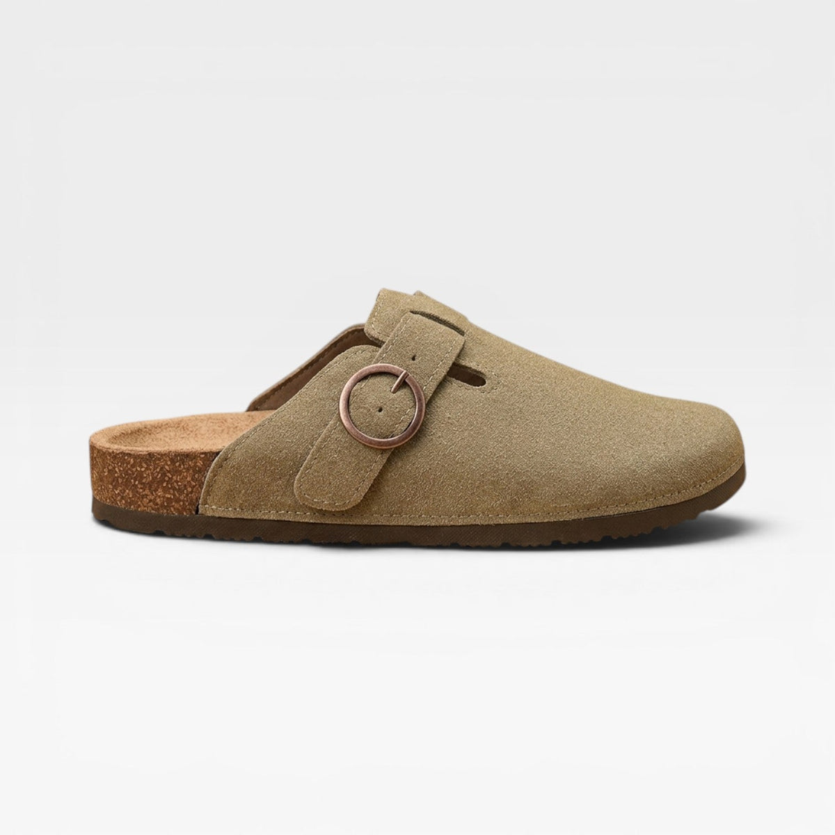 Sabots en liège pour hommes Danoir Paris, mules kaki à bout fermé avec boucle ronde, sandales confortables pour l'été.