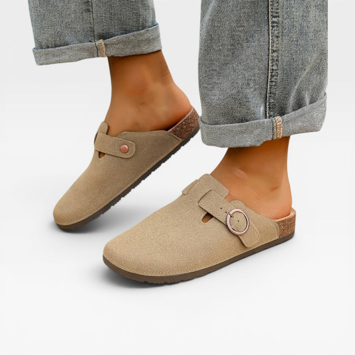 Sabots en liège pour hommes Danoir Paris, mules kaki à enfiler, à bout fermé avec boucle ronde, sandales confortables.