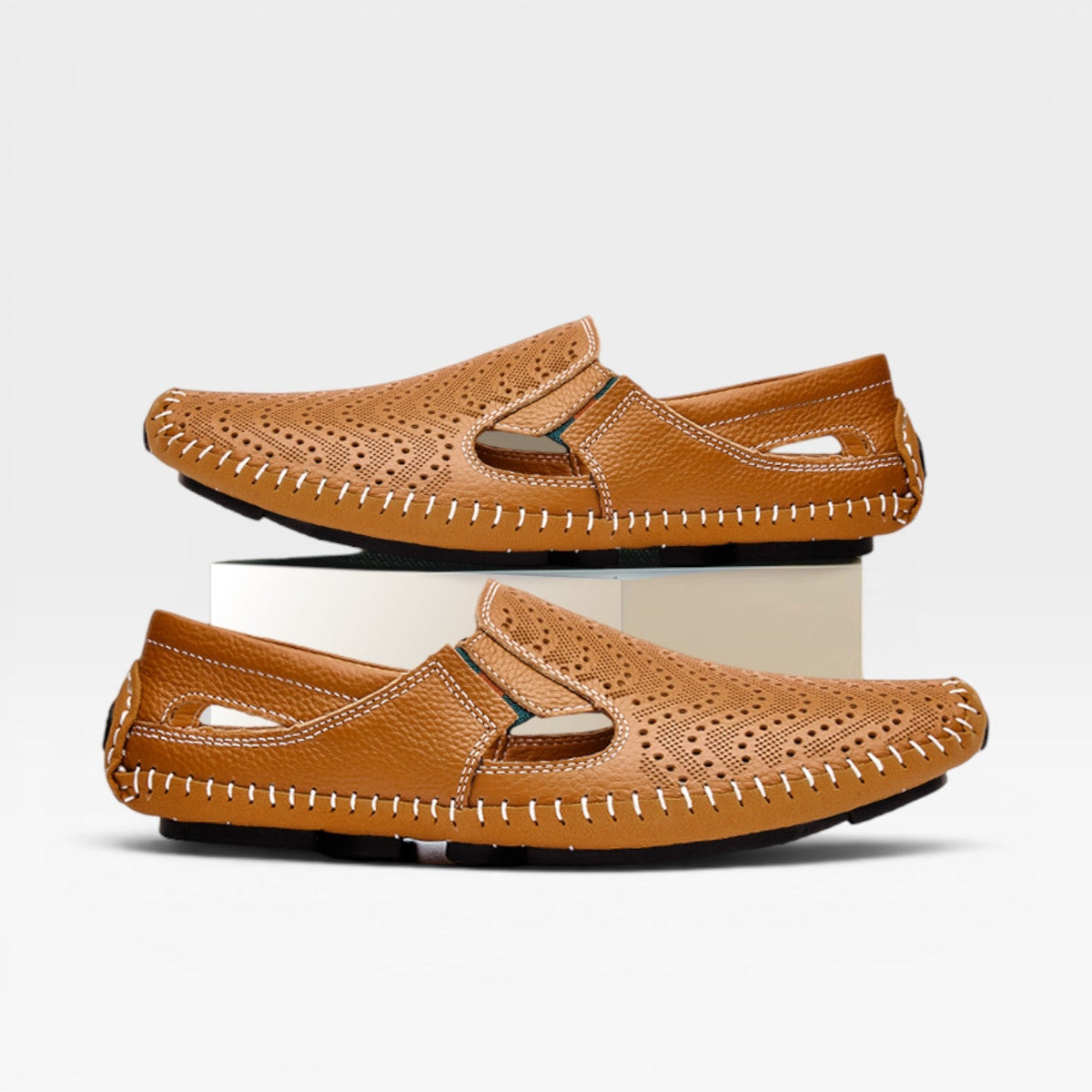 Mules en cuir Danoir Paris pour hommes, style italien, sandales d'été décontractées perforées, à enfiler, couleur marine.