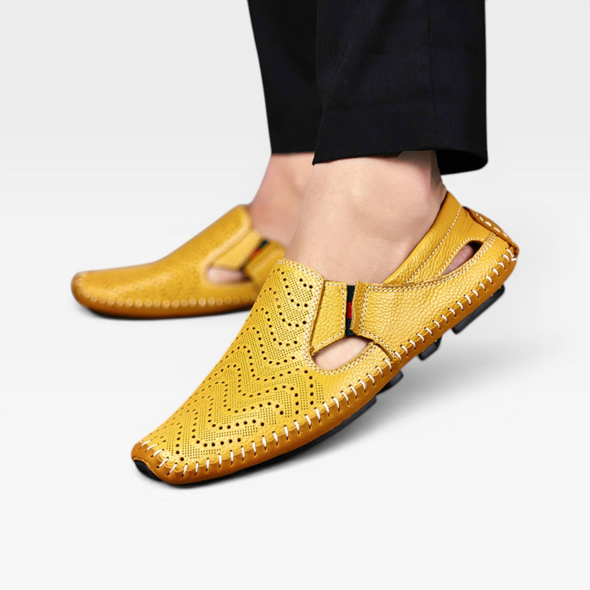 Sandales pour hommes Danoir Paris en cuir style italien, mules d'été décontractées perforées, faciles à enfiler, couleur marine.