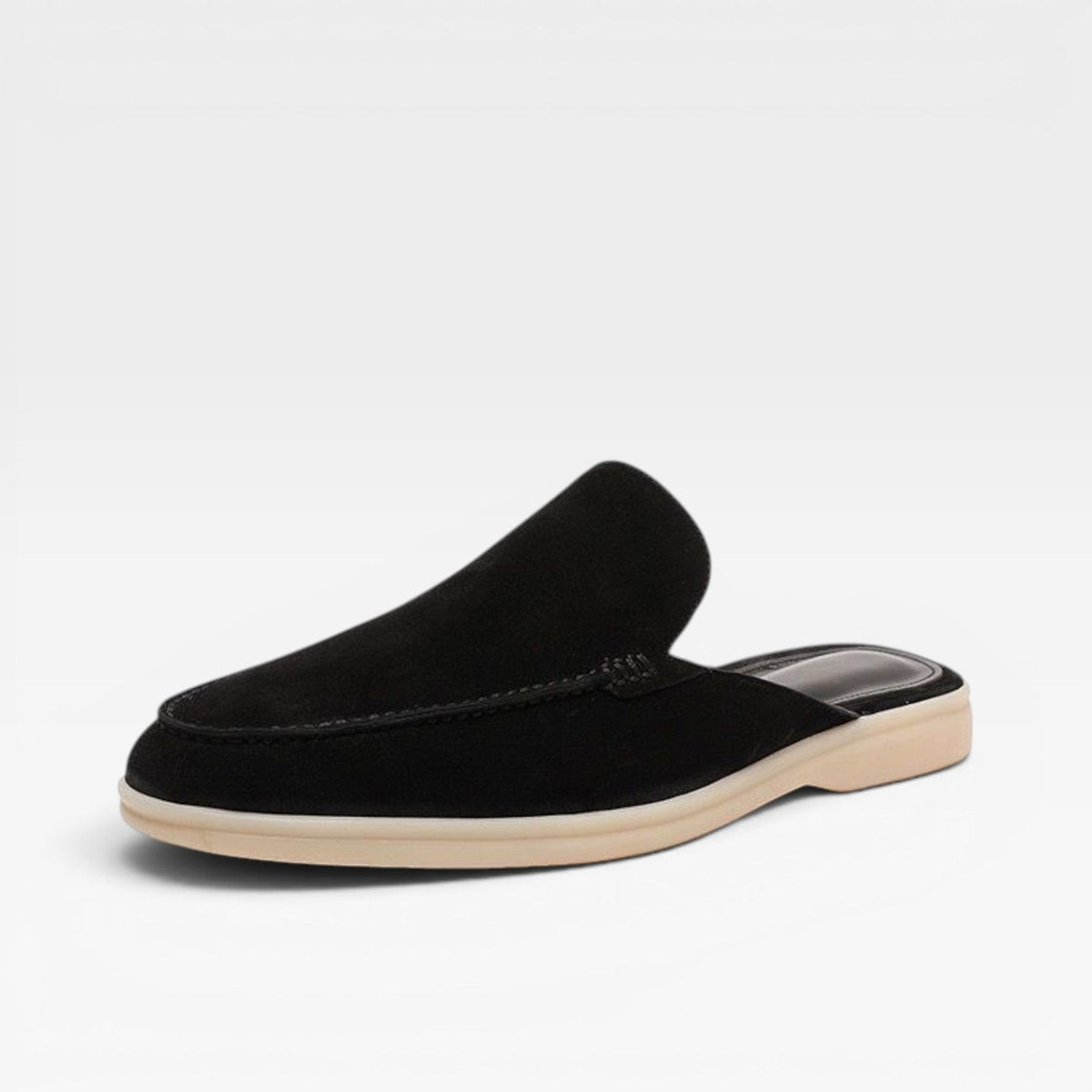 Mules en daim pour hommes Danoir Paris, sandales décontractées sans talon, enfilables, couleur marron clair.