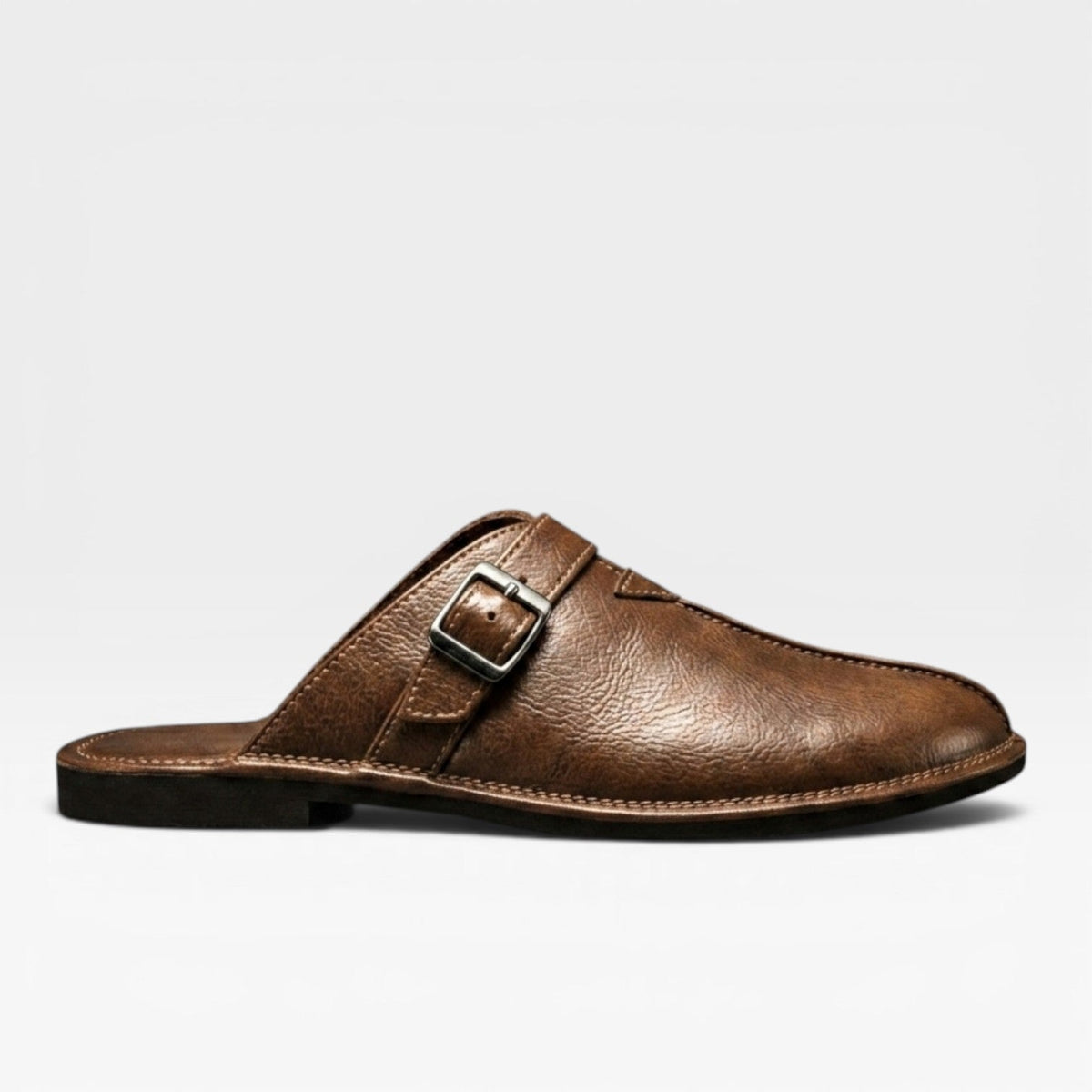 Mules en cuir pour hommes Danoir Paris, sandales d'été à enfiler avec bride à boucle, couleur marron, taille 38.