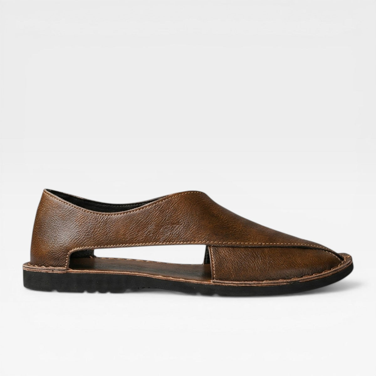 Sandales classiques en cuir pour hommes Danoir Paris, marron, avec semelle en cuir et design décontracté élégant.