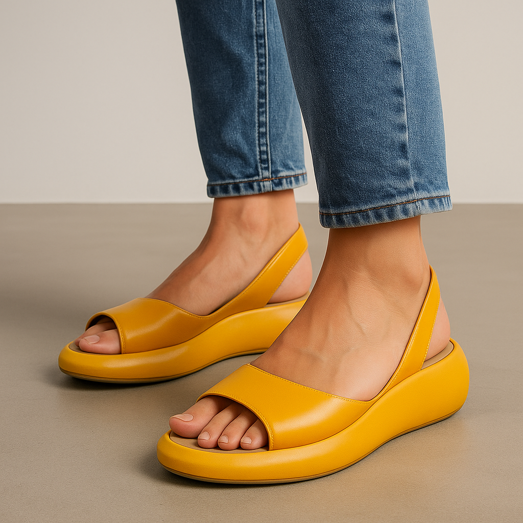 Sandales orthopédiques Avenelle™ Danoir Paris, sandales rembourrées avec semelle intérieure confortable, couleur jaune.