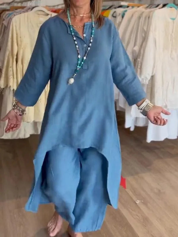 Ensemble chic et confortable Marie de Danoir Paris, vêtements en tissu doux, look élégant et décontracté, vue de l'ensemble complet.