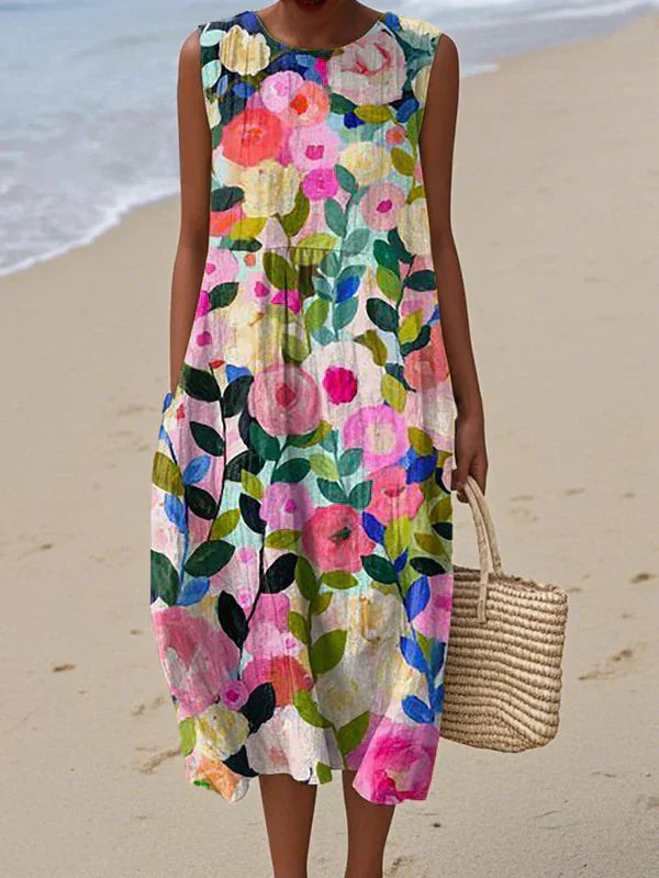 Robe midi sans manches Danoir Paris Charlotte, vêtement confortable en tissu léger, portée pour un style élégant et décontracté.