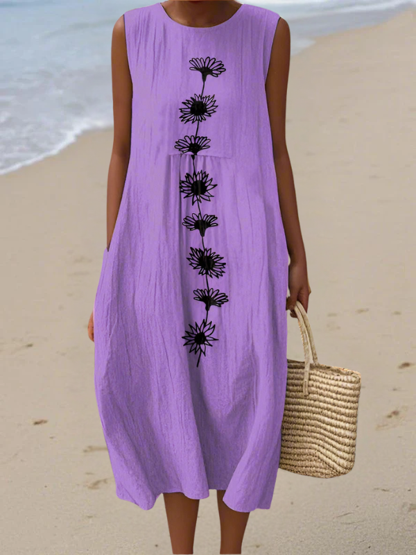 Robe midi sans manches violette Emma de Danoir Paris, coupe fluide et élégante, parfaite pour une tenue sophistiquée.