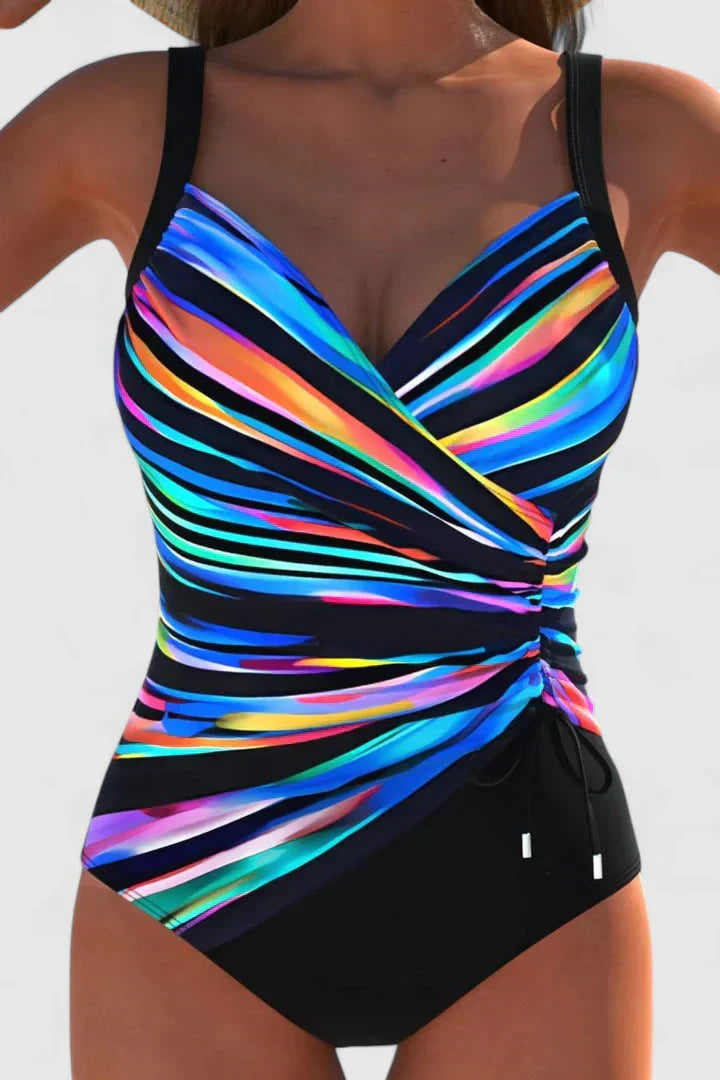 Maillot de bain élégant Danoir Paris Sorynelle rayé noir, modèle swimwear, vue de face avec bretelles fines et design sophistiqué.