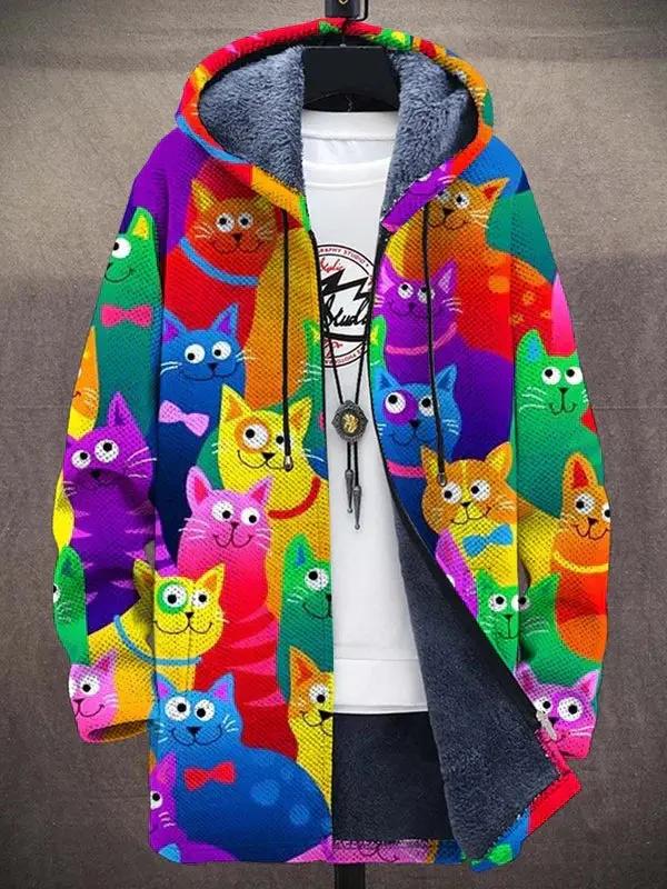Gilet de luxe Tayari de Danoir Paris avec motif coloré inspiré par l'art et un chat, tissu élégant et design artistique.