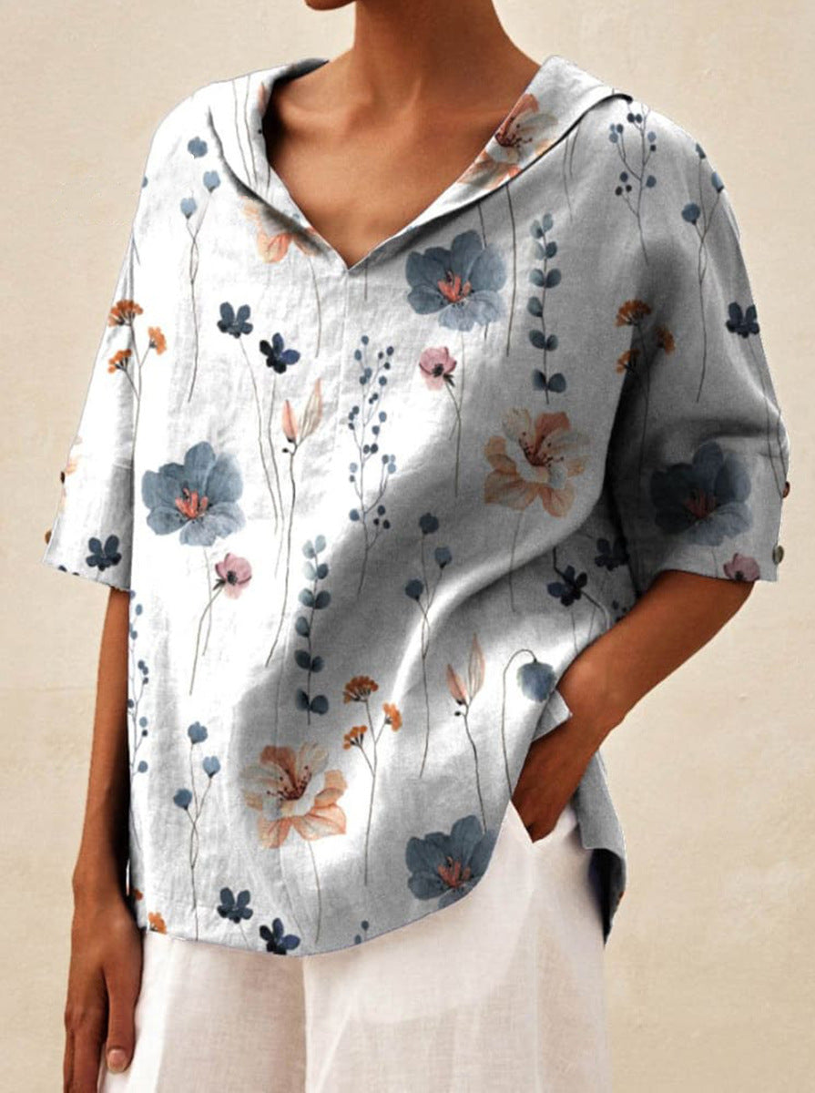 Haut léger floral estival Andrea de Danoir Paris, blouse légère à motifs floraux pour femmes, style élégant et confortable.