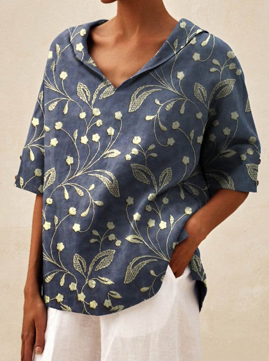 Haut léger floral estival Andrea de Danoir Paris, blouse légère à motifs floraux, parfait pour l’été.