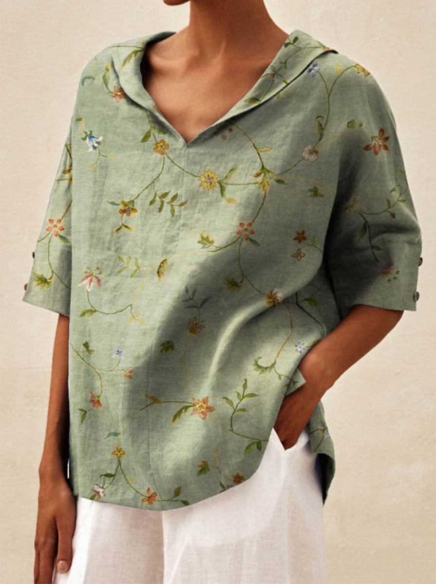 Haut léger floral estival Andrea de Danoir Paris, blouse légère à motifs floraux pour femme.