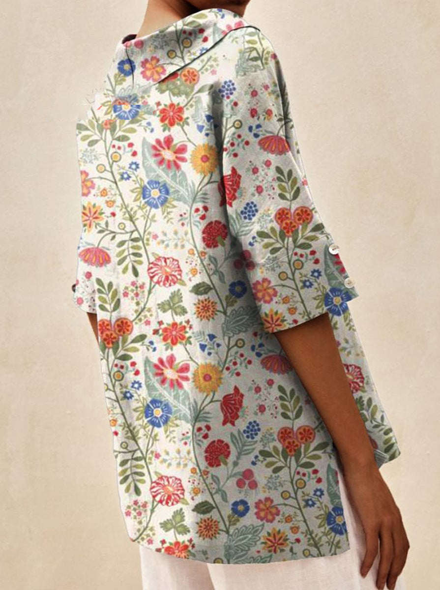 Haut léger floral estival Andrea de Danoir Paris, blouse légère avec motif floral coloré, idéal pour l'été.