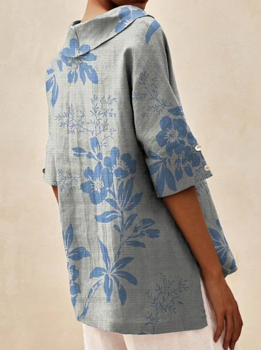 Haut léger floral estival Andrea de Danoir Paris, blouse en tissu léger avec motif fleuri, parfait pour l'été.