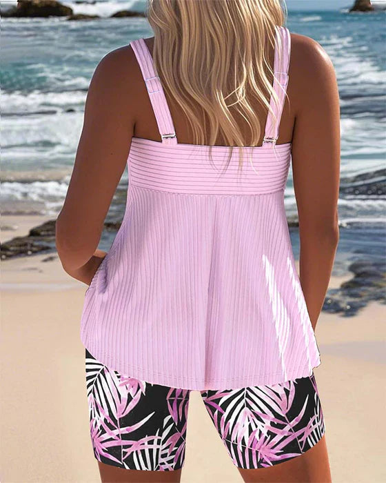 Ensemble tankini ribbed turquoise Daphne de Danoir Paris, maillot de bain flatteur pour femme, haut et bas assortis.