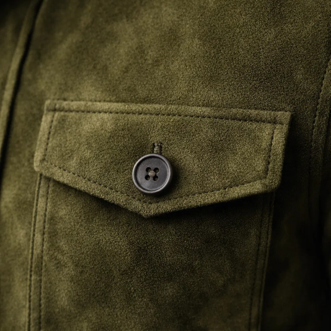 Veste en daim premium Oltrarno™ de Danoir Paris, design élégant, finition soignée, style italien sophistiqué.