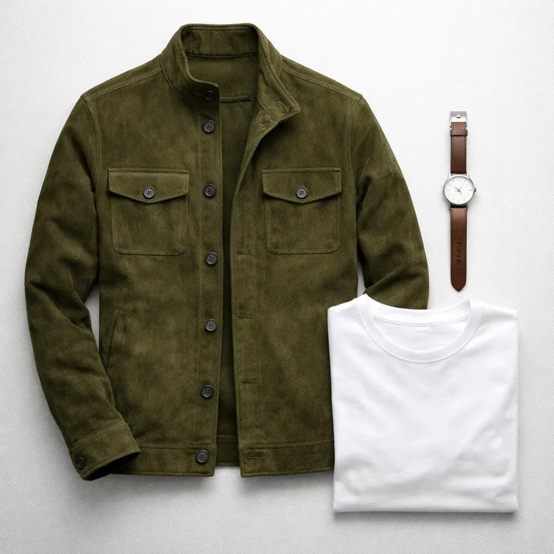 Veste en daim premium Oltrarno™ de Danoir Paris, design élégant, finition soignée, en daim de haute qualité.