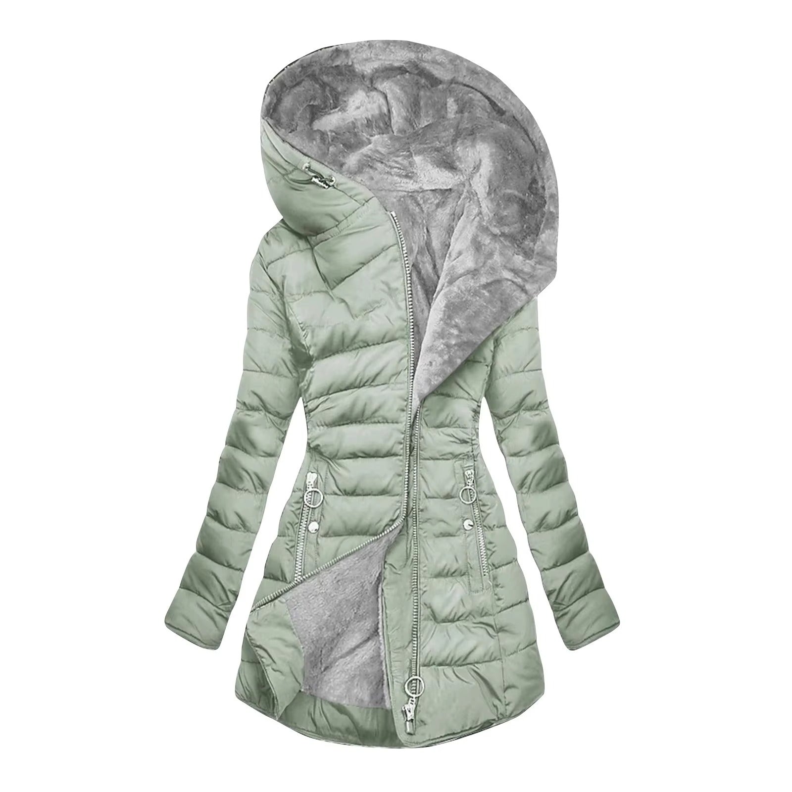 Manteau d’hiver chaud et luxueux Danoir Paris, en tissu élégant avec col haut et fermeture à boutons, pour femmes.
