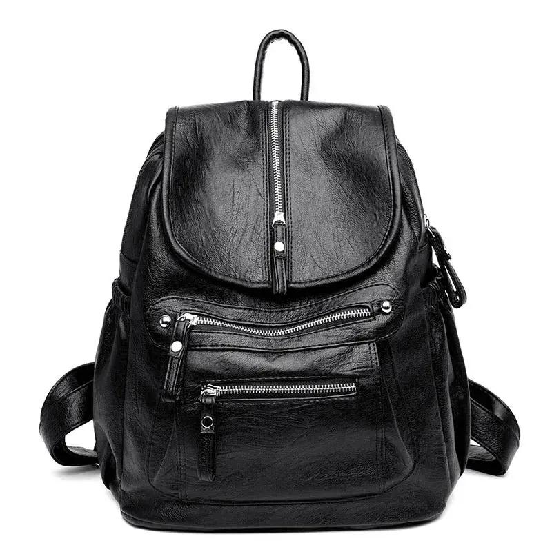 Sac à dos Danoir Paris Colette, élégant et chic, en cuir noir avec détails sophistiqués, vue de face.