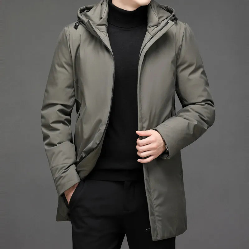 Veste d’hiver longue à capuche Danoir Paris pour homme, chaude, avec fermeture éclair, idéale pour l’hiver.