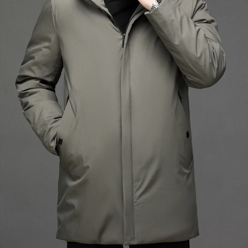 Veste d'hiver longue à capuche Danoir Paris pour homme, chaud, avec fermeture éclair, vêtement d'extérieur confortable et élégant.