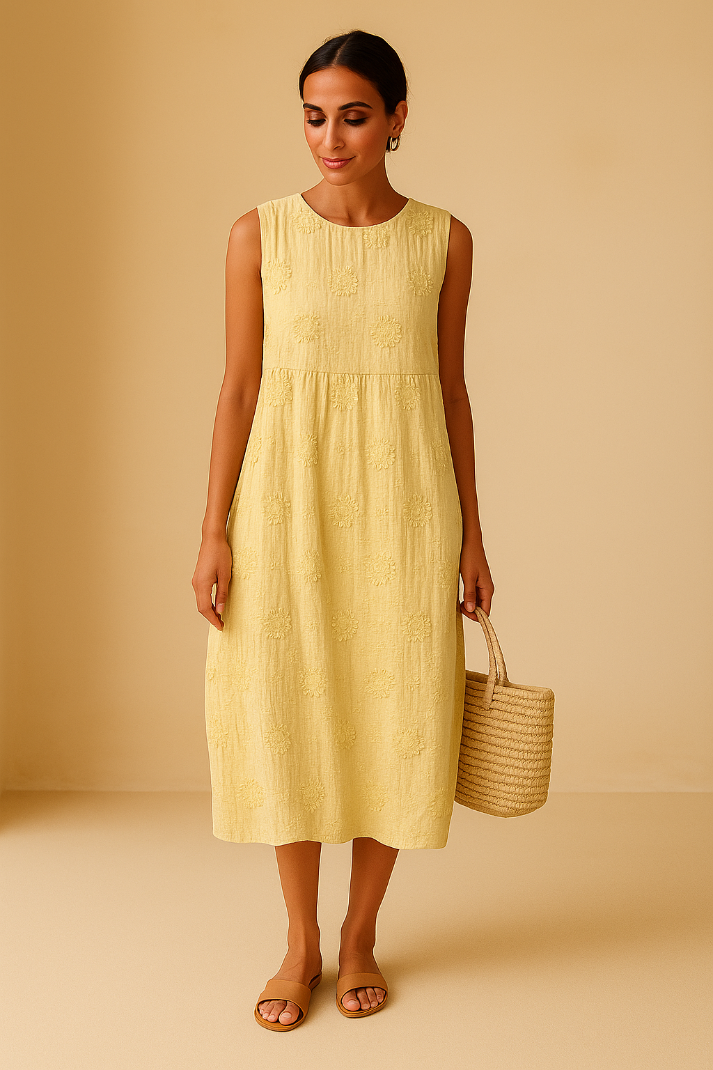 Robe évasée verte texturée Theryn de Danoir Paris, style chic et élégant, vue de face sur fond neutre.