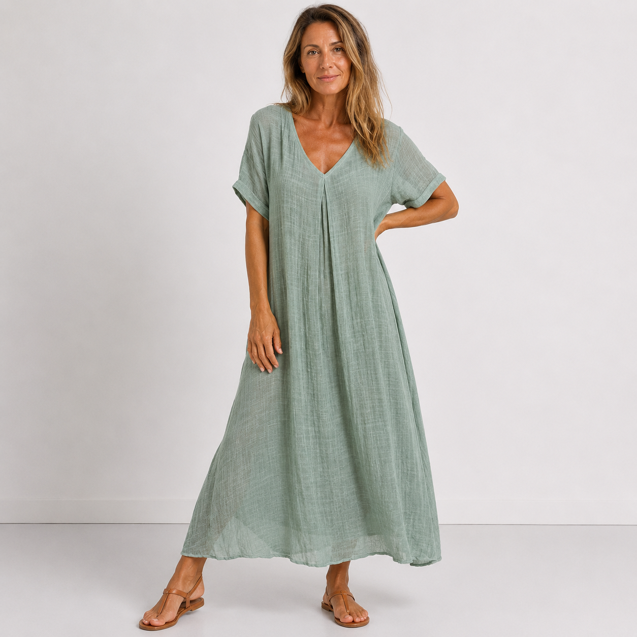 Robe longue fluide violette de Danoir Paris, élégante et légère, portée en extérieur avec détails de tissu fluide.