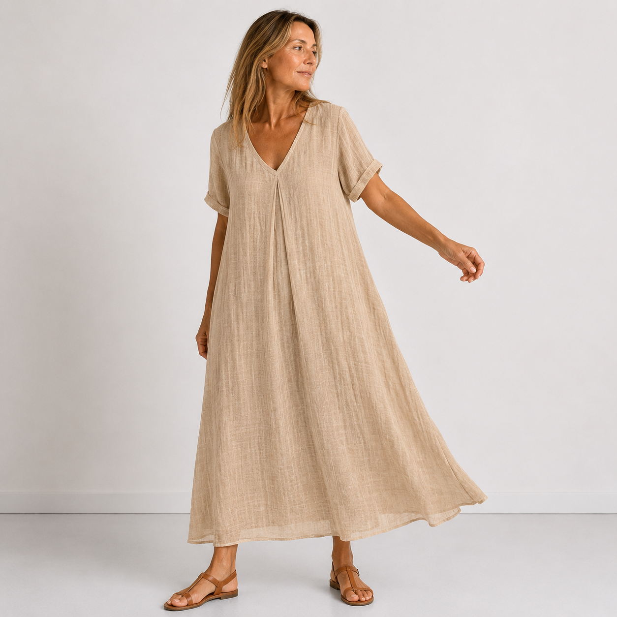 Robe longue fluide violette Danoir Paris portée, vêtement élégant avec tissu léger et coupe fluide, parfait pour une tenue sophistiquée