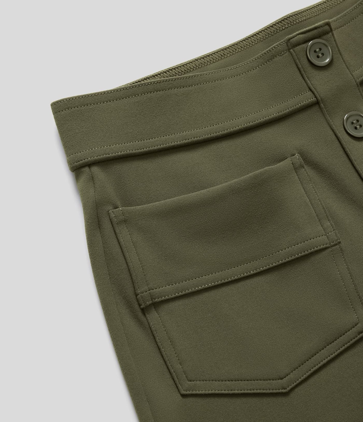 Pantalons élastiques confortables Jade de Danoir Paris en tissu vert, taille XS, vêtement décontracté pour femme.