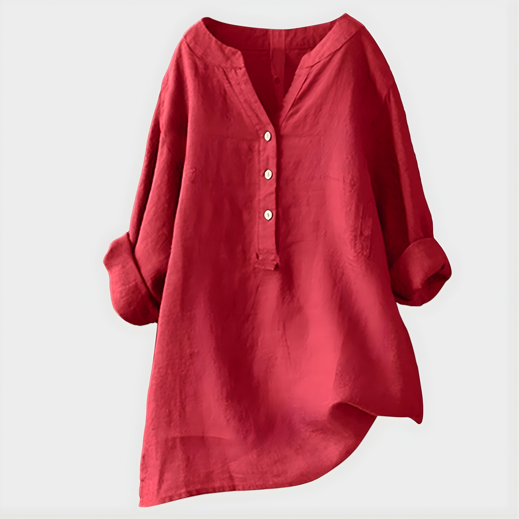 Blouse élégante Danoir Paris Diane à col en V, tissu fluide et léger, portée sur mannequin.